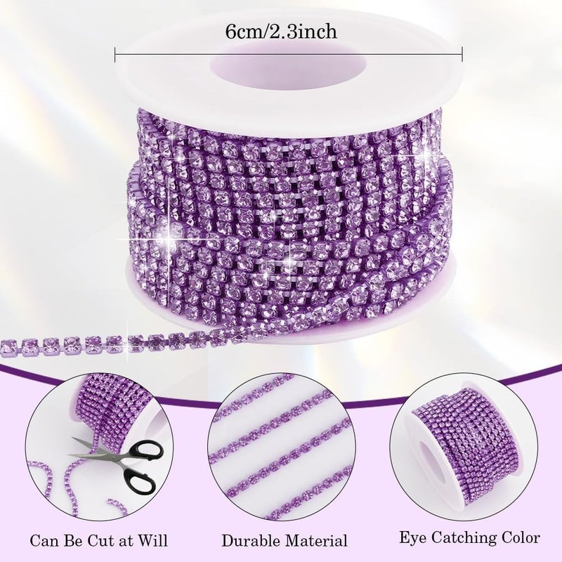 Liwidon Rhinestone Chain 10 Yards Rhinestone Trim Light Purple Bling Diamond Rhinestones Strips 3mm Glitter Bling Crystal Rhinestones Close Chains Claw Cup Chains Trim for Sewing DIY Crafting Jewelry Clothes - Image 3